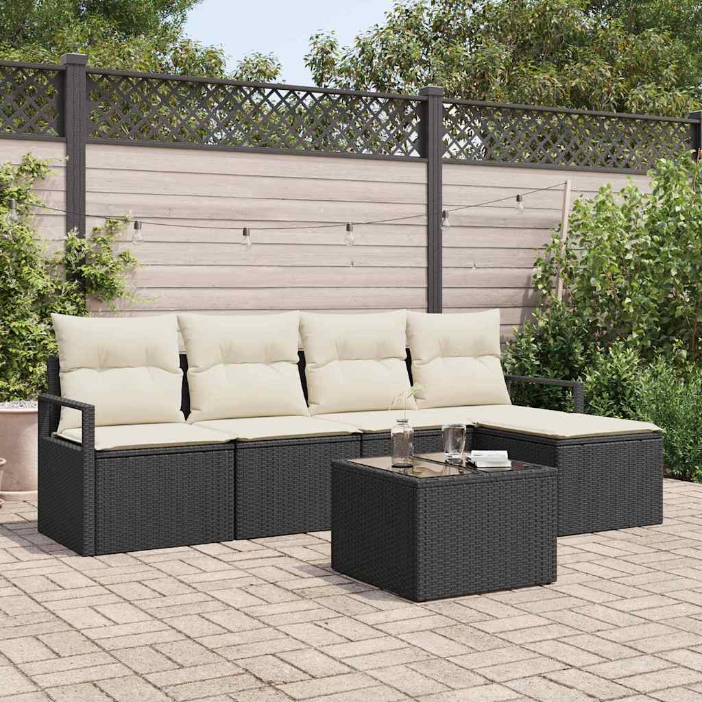 Garten-Sofa-Set mit Kissen mit Speicher 6 pcs Braun und Creme
